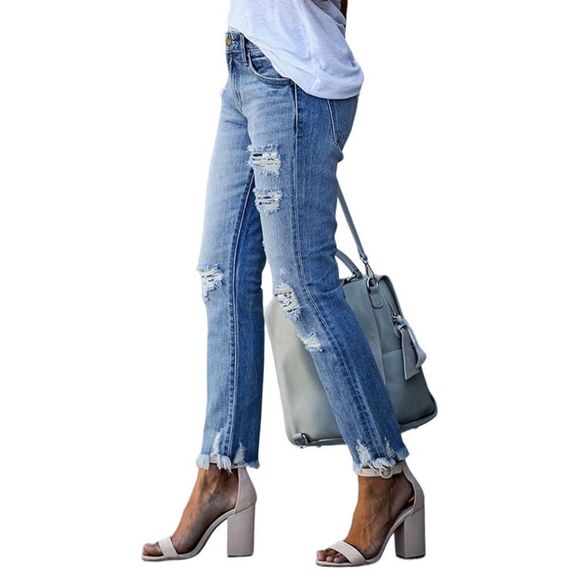 IZURIA Blue Distressed Mid Rise Raw Cuff Bootcut Jeans Size XL - Picture 2 of 5